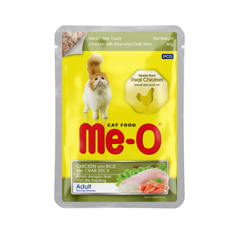 Me-O Pouch Adult - Chicken With Rice & Crab Stick In Jelly 80gm (Pack of 48)