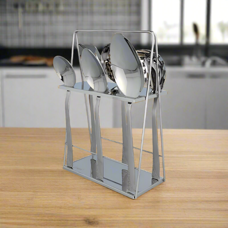 Elegant R-Traing Serving Spoon Set With Stand