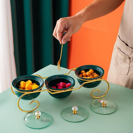 3 Condiment Sets With Gold Stand