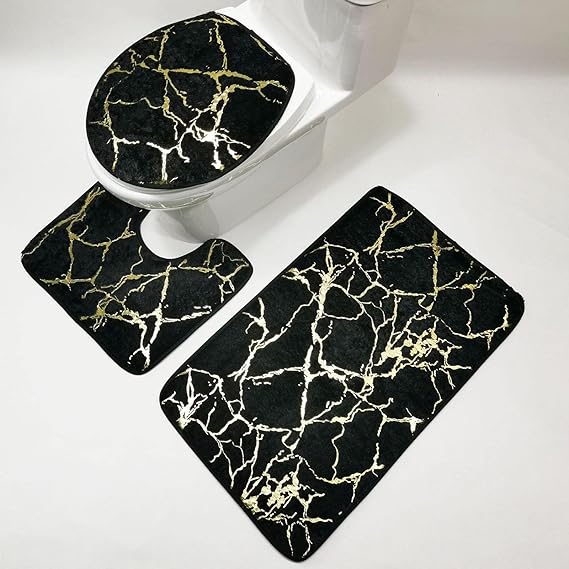 Bath Mat Set 3Pcs Black Marble