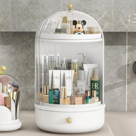 360° Rotating Makeup Organizer With Drawer White