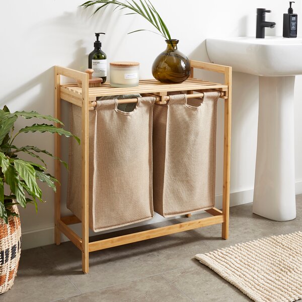 Bamboo Laundry Hamper with Dual Compartments