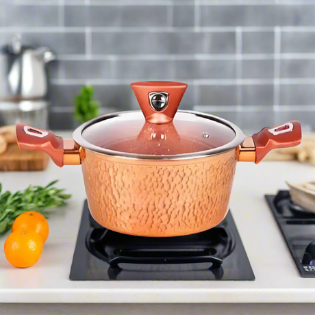 Non Stick Pot With Glass Lid Orange 28cm