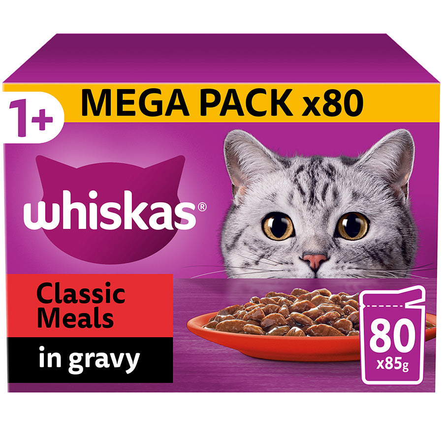 Whiskas Sachet Classic Meals Gravy 1+, 85gm (Pack of 80)