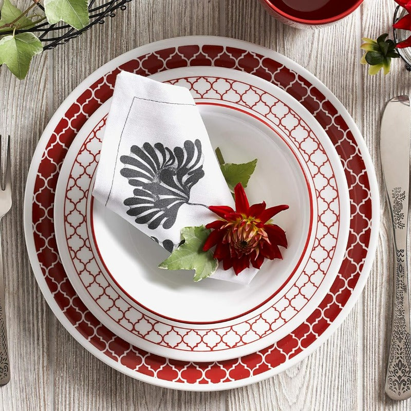 Corelle Crimson Trellis 18 Piece Dinner Set