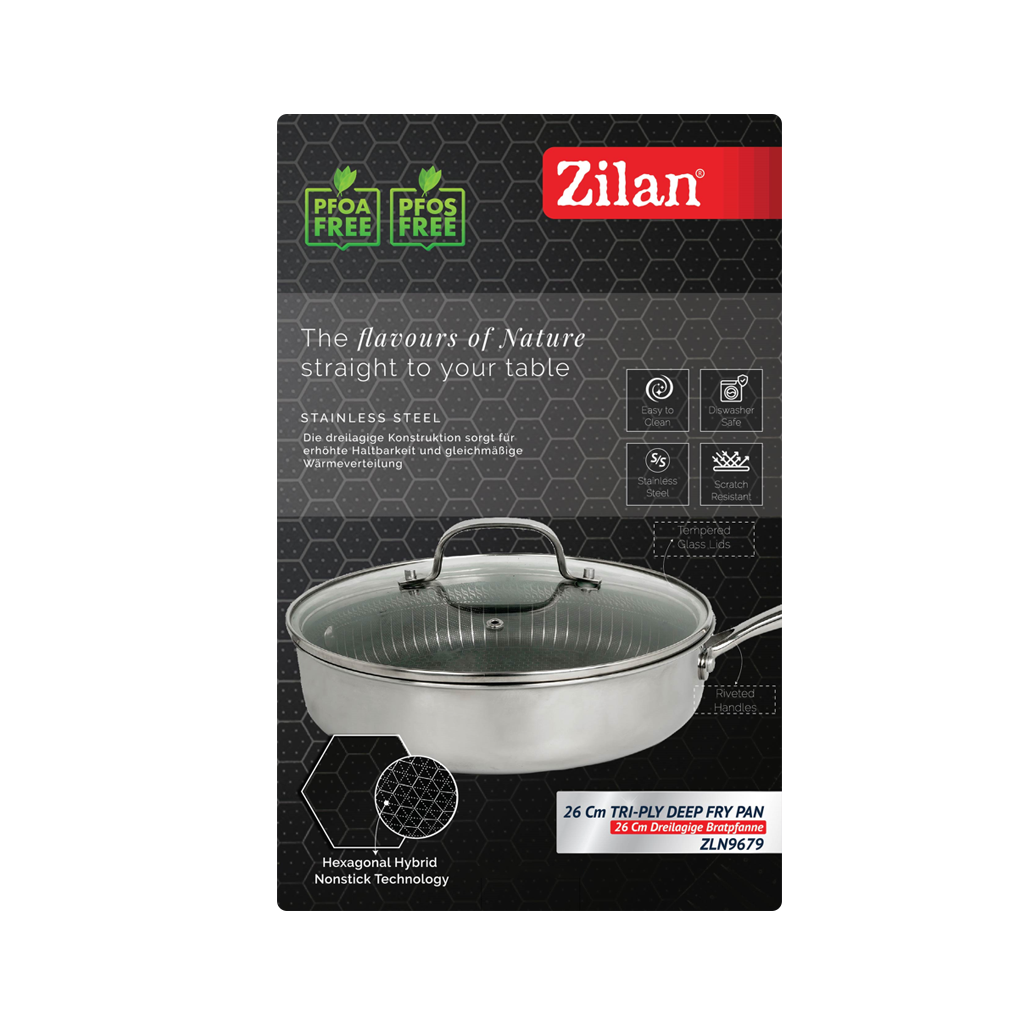 Stainless Steel Tri-ply Deep Fry Pan With Lid 26cm