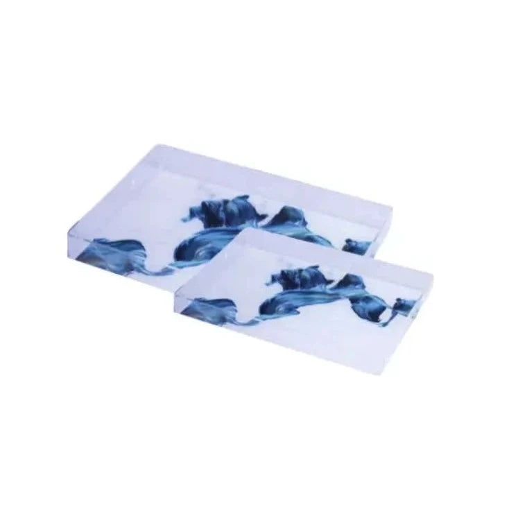 Serving Tray Plastic Blue (Set of 2)