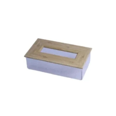 Plastic Tissue Box White With Wooden Lid