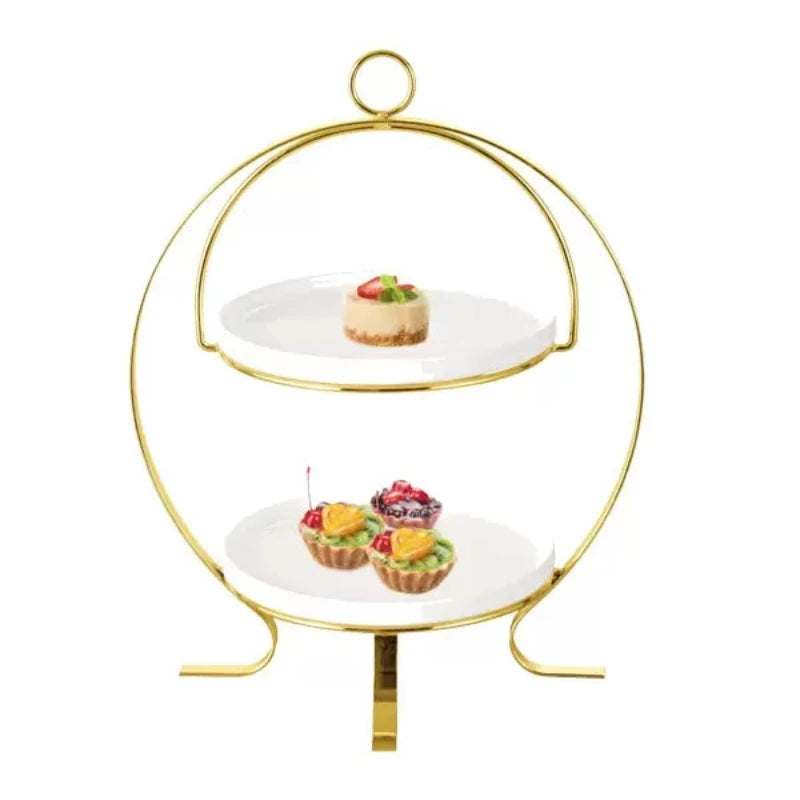 2 Tier Plates With Gold Stand 8.25"