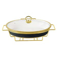 Oval Burner Dish With Gold Stand 16"