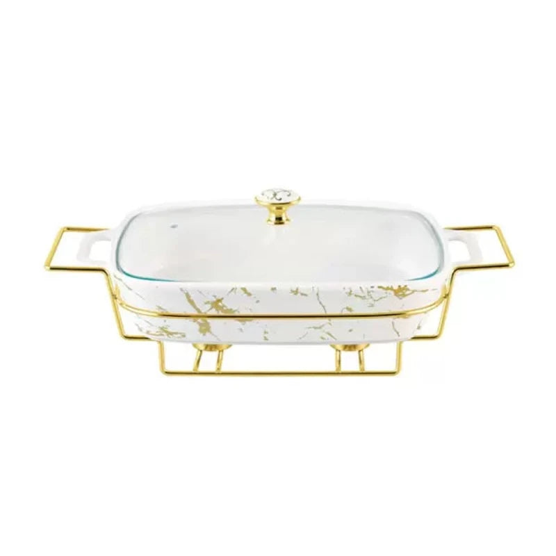 Rectangular Burner Dish With Golden Stand 14.5"