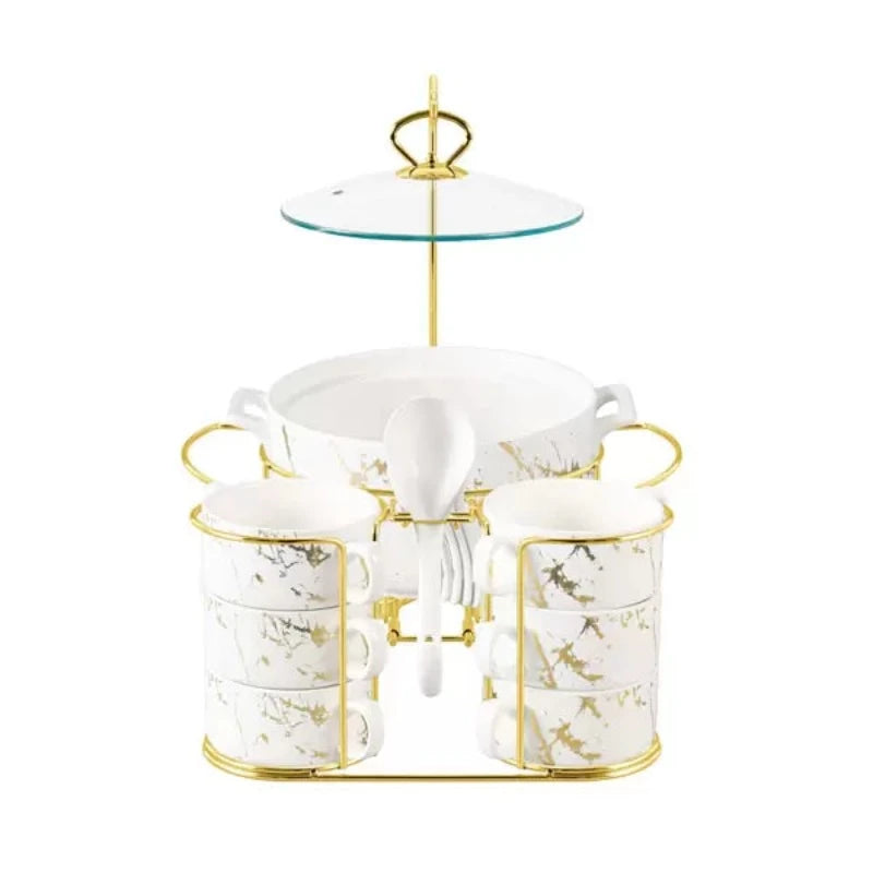 Soup Set With Gold Stand (16 pcs)