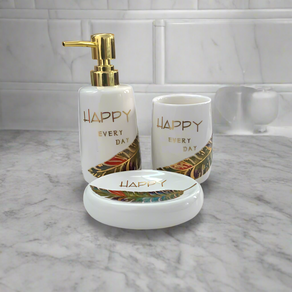 Bath Sets White & Gold 3pcs