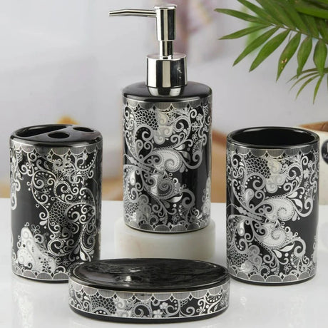 Bathroom Set Butterfly Black & Silver (Set of 4)