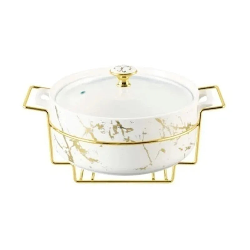 Deep Round Casserole Dish With Gold Stand 12"