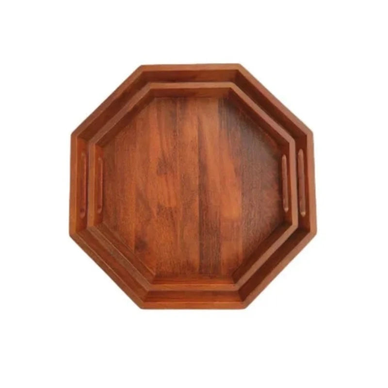 2 Round Serving Tray Wooden