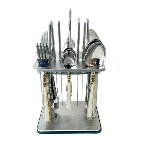 Stainless Steel Cutlery With Stand (Set of 24pcs)