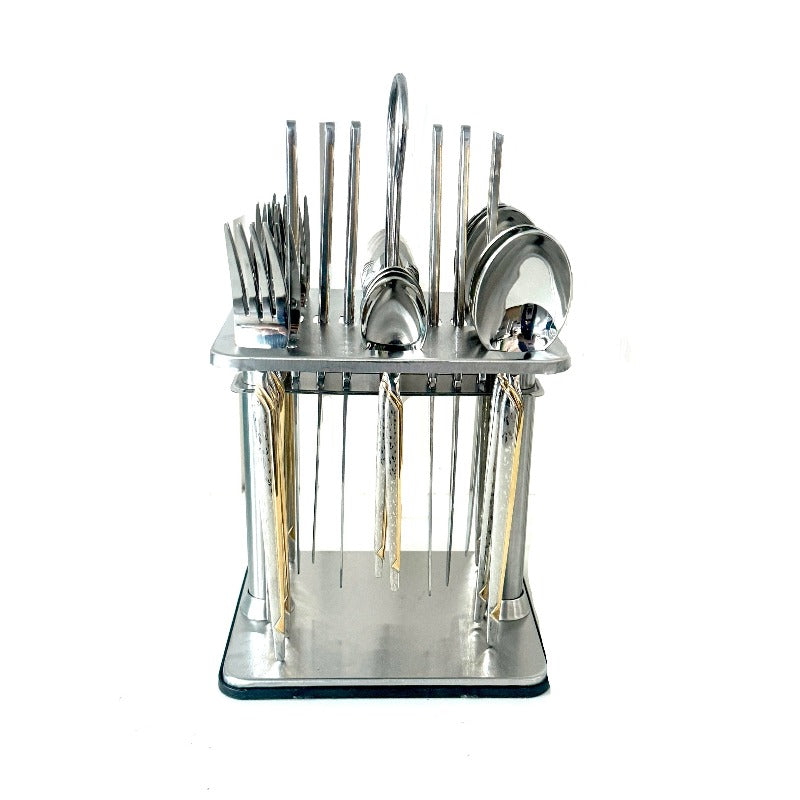 Stainless Steel Cutlery With Stand (Set of 24pcs)