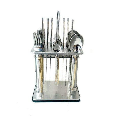 Stainless Steel Cutlery With Stand (Set of 24pcs)