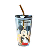 Disney Mickey Mouse Kids Drinking Glass With Lid & Straw 500ml