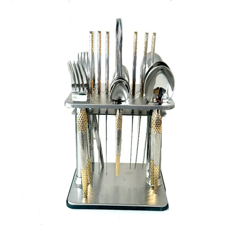 Stainless Steel Cutlery With Stand (Set of 24pcs)