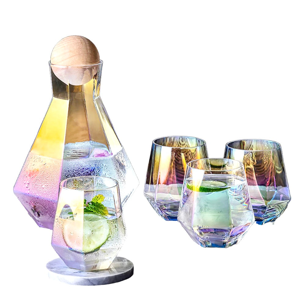 Water Glass & Jugs With Ball Lid Rainbow ( Set of 7)
