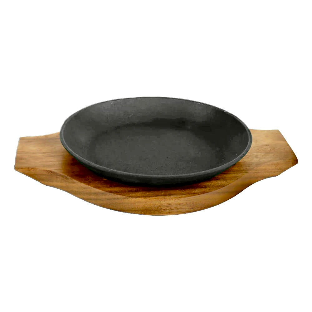 Cast Iron Sizzler 20cm Round With Wooden Base