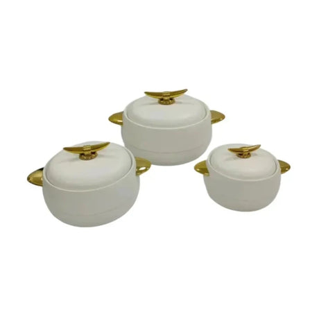 Food Warmer Hotpot Set White & Gold (Set of 3)