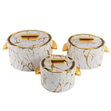 Food Warmer Hotpot Set White & Gold Marble (Set of 3)