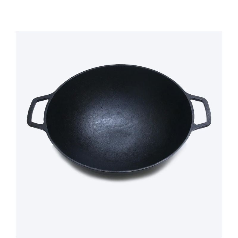 Cast Iron Wok With Wooden Lid 12.5"