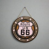 Route US 66 Hanging Wooden Frame Round