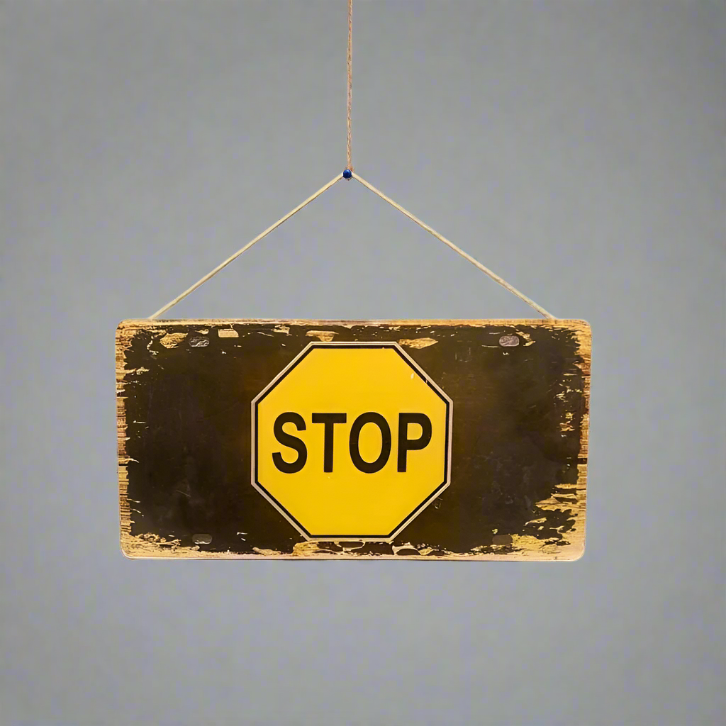 STOP Hanging Wooden Frame Round