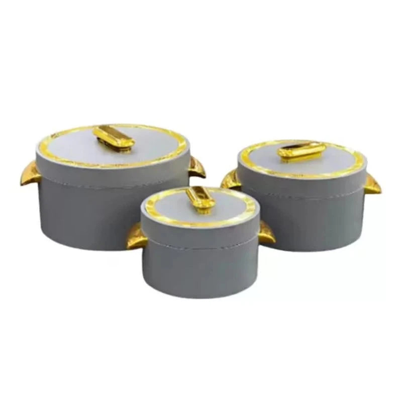 Food Warmer Hotpot Set Grey & Gold (Set of 3)