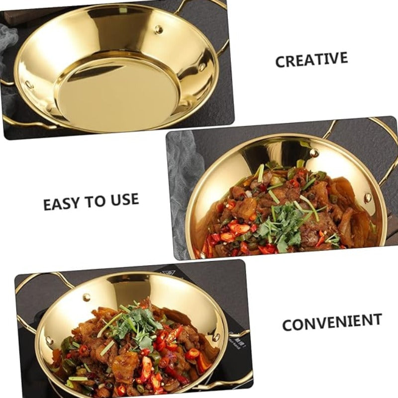 Stainless Steel Gold Plated Ramen Noodles Wok 24cm