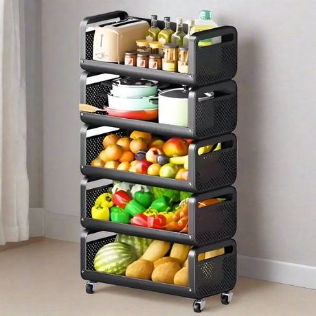 Iron Black Trolley Basket 5 Layer