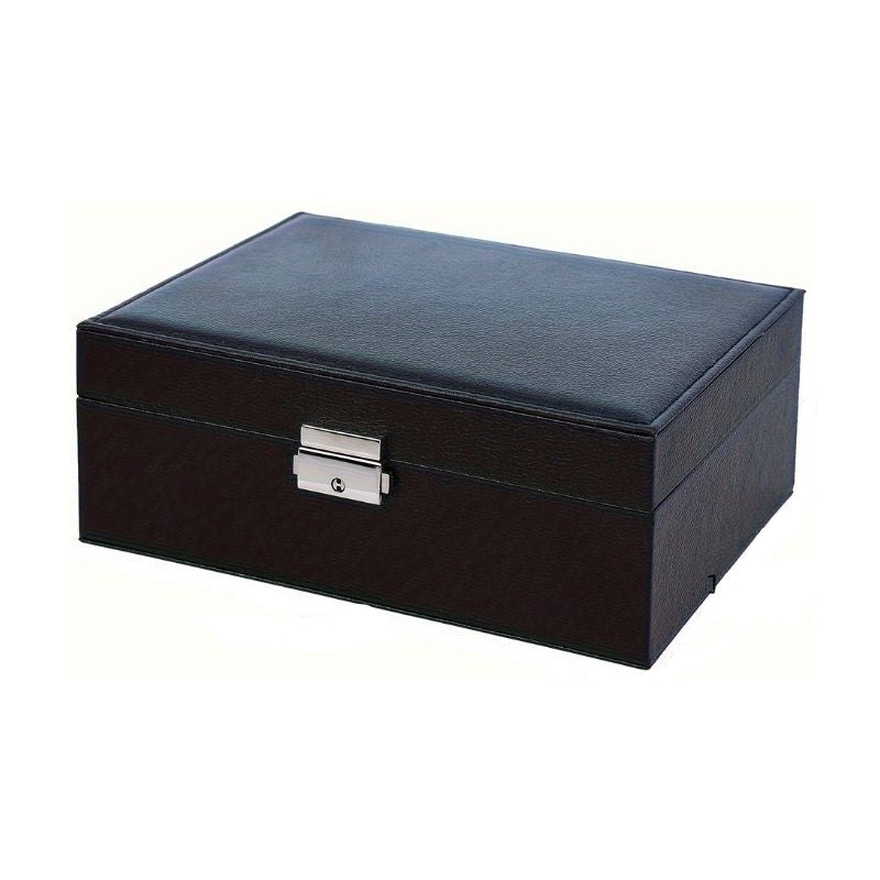 Double Layer Jewelry Box with Lock Black