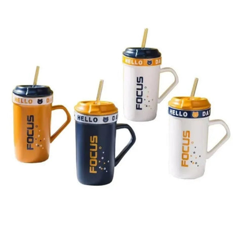 Mug With Lid & Spoon 4 Piece Set