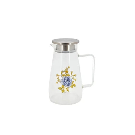 Glass Water Jug Blue Rose