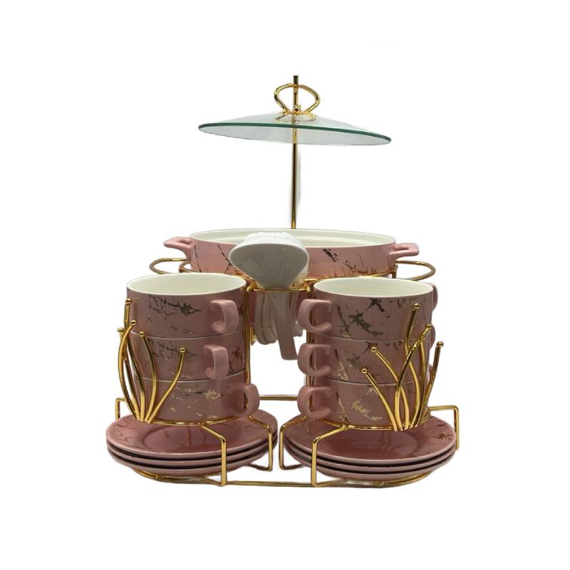 Soup Set With Gold Stand (Pink)