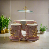 Soup Set With Gold Stand (Pink)