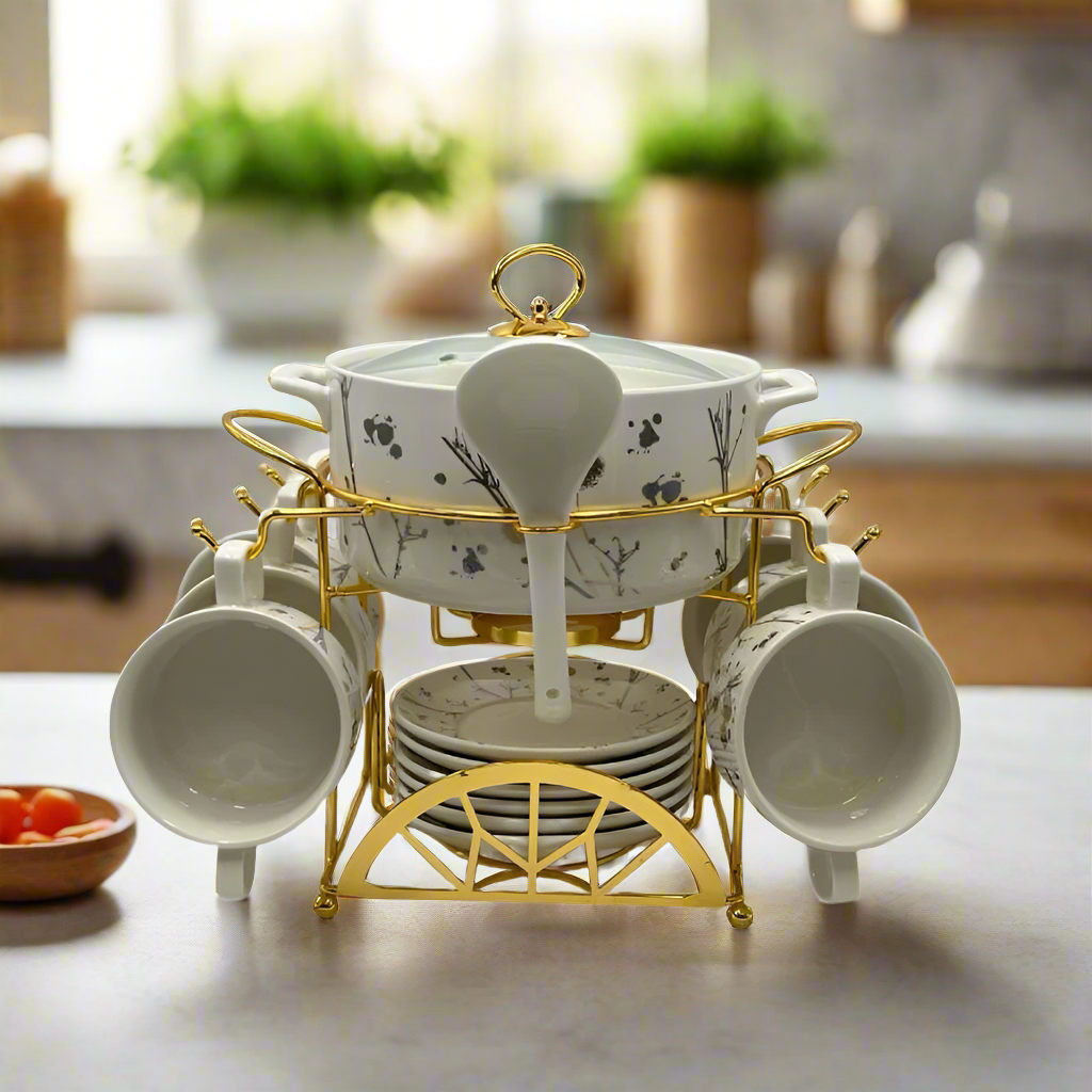 Soup Set With Gold Stand