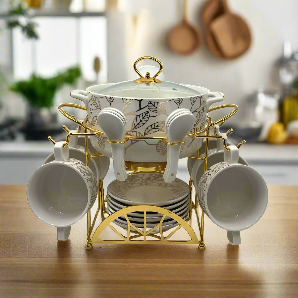 Soup Set With Gold Stand