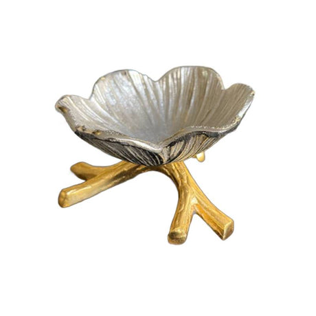 Damascus Flower Dish Gold & Silver Large