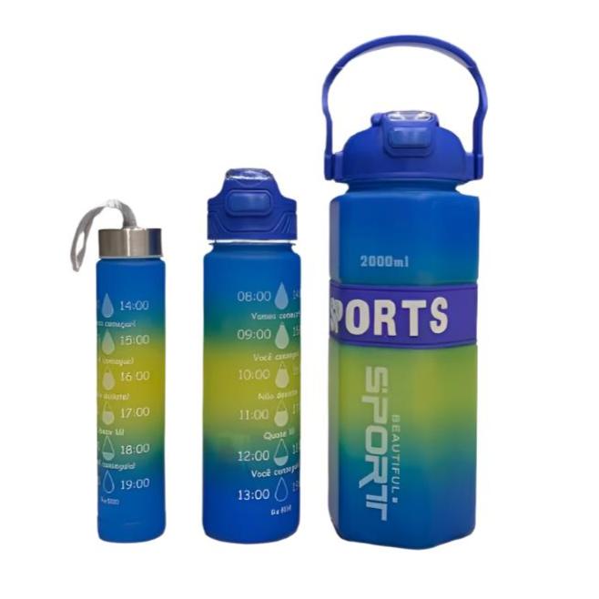 Sport Water Bottle Plastic Set of 3 (Multicolor)