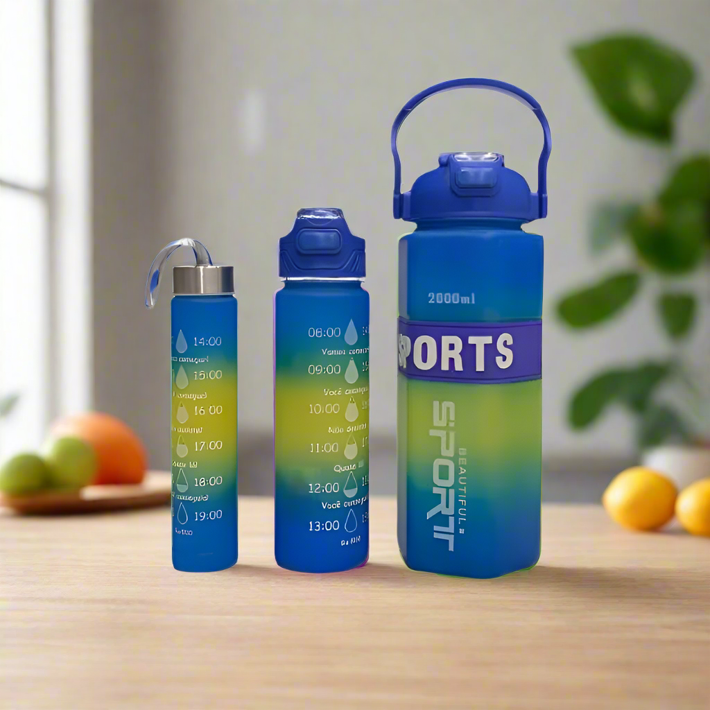 Sport Water Bottle Plastic Set of 3 (Multicolor)