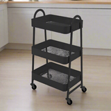 3-Tier Rolling Storage Trolley Metal Black