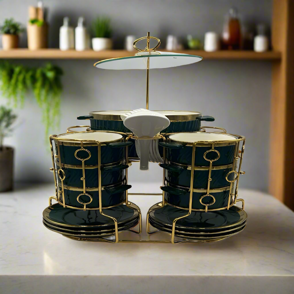 22 PCs Soup Set With Gold Stand (Green)