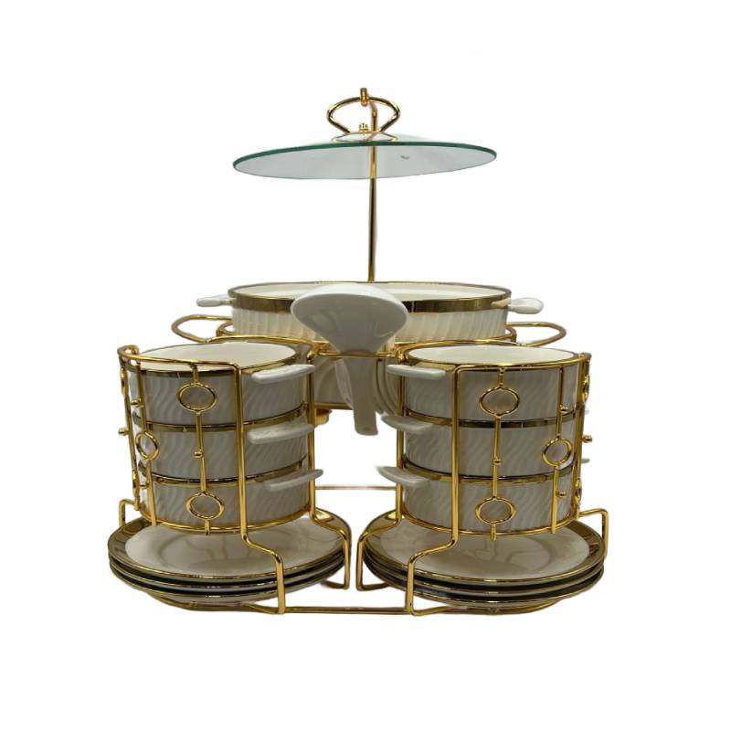 22 PCs Soup Set With Gold Stand (White)