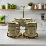 22 PCs Soup Set With Gold Stand (White)