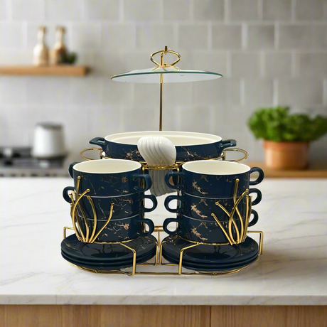 Soup Set With Gold Stand (Blue)